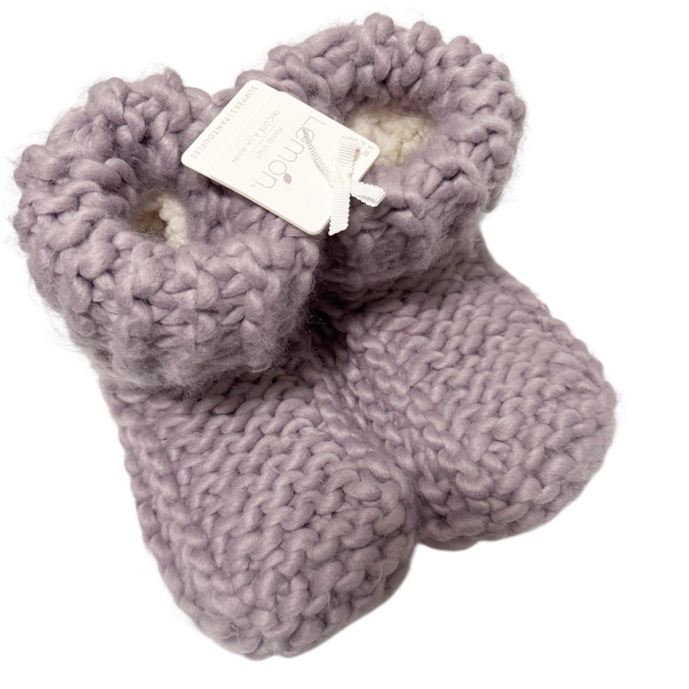Lemon Hand Knit Slippers Lavender NWT 5-7